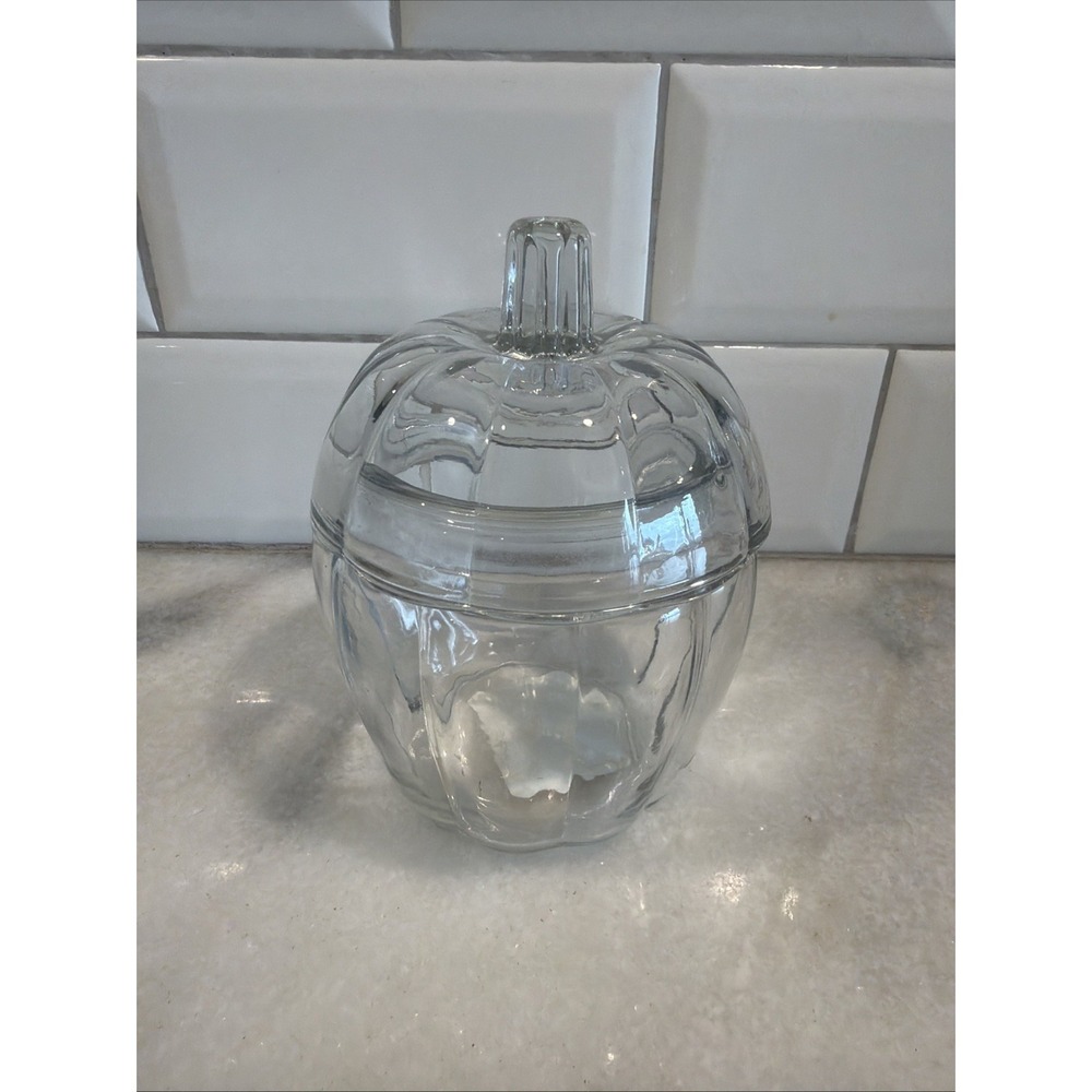 Vintage‎ Anchor Hocking 12oz Glass Pumpkin Candy Jar ES001